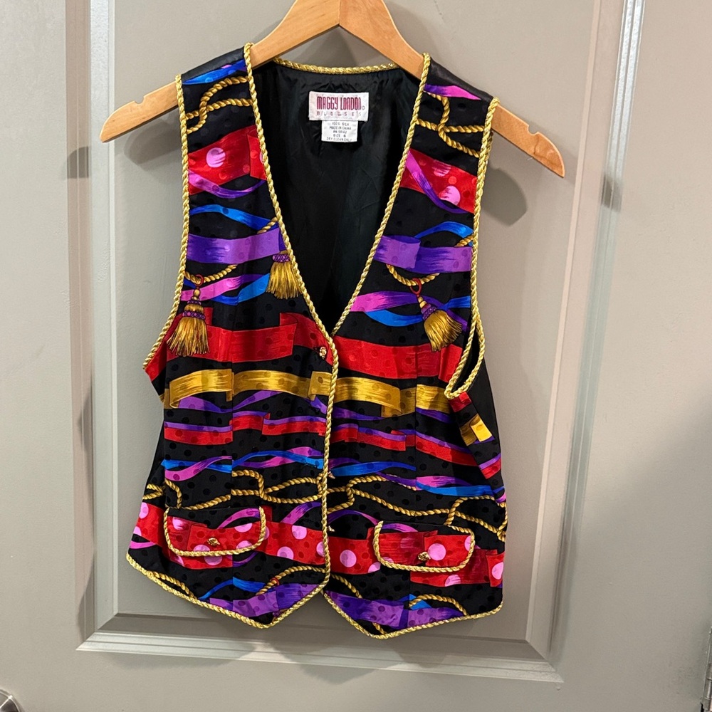 Maggy London Silk Vest with Gold Trim